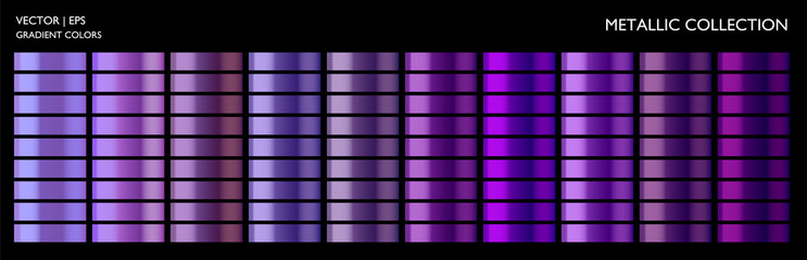 Wall Mural - Metallic purple, violet gradient set. Lilac colorful palette and texture. Holographic background template for screen, mobile, banner, label, tag.