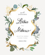 Vector floral design card. Natural botanical greeting wedding invitation, invite template.