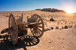 old wooden cart on two wagon wheels in the Kyzyl Kum desert, Uzbekistan
