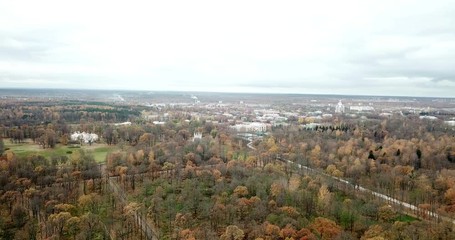 Wall Mural - View from drone to Lower Park, Alexandria Park and in the Gulf of Finland suburbs of St. Petersburg early autumn
