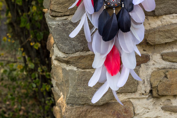 Handmade dream catcher with feathers threads and beads rope hanging