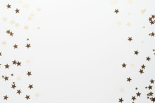 Golden Glitter, Confetti Stars Isolated On White Background. Christmas, Party Or Birthdau Background.