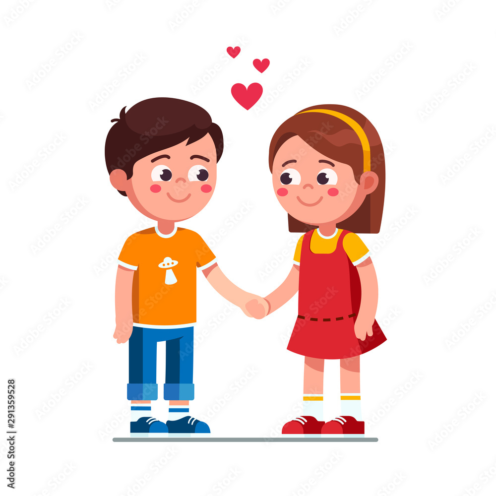 Smiling boy and girl kids holding hands Stock Vector | Adobe Stock