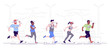 Marathon running flat vector illustration. Joggers in park. City footrace. Running competition. Sport activity. Runners on track isolated cartoon character on white background