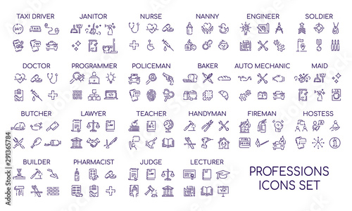 Fotomural Professions linear big icons set