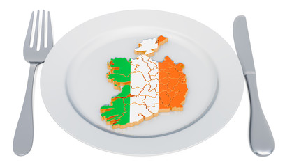 Poster - Irish cuisine concept. Plate with map of Ireland. 3D rendering