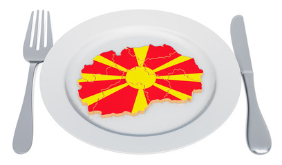 Poster - Macedonian cuisine concept. Plate with map of Macedonia. 3D rendering
