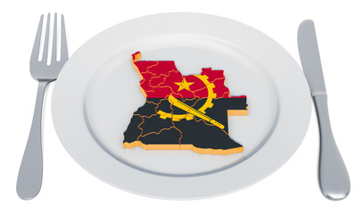 Poster - Angolan cuisine concept. Plate with map of Angola. 3D rendering