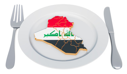 Poster - Iraqi cuisine concept. Plate with map of Iraq. 3D rendering