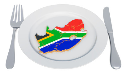 Poster - South Africa cuisine concept. Plate with map of South Africa. 3D rendering
