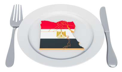 Poster - Egyptian cuisine concept. Plate with map of Egypt. 3D rendering
