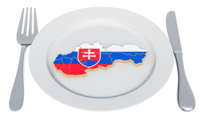 Poster - Slovak cuisine concept. Plate with map of Slovakia. 3D rendering