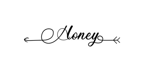 Poster - honey writing with arrow hand draw word. Element of word in arrow style