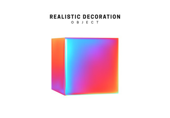 Poster - Square and cube. Realistic shape 3d objects with gradient holographic color of hologram. Decorative design elements isolated on white background. vector illustration