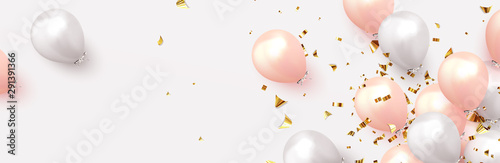 Fotografía Background with festive realistic balloons with ribbon