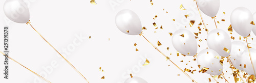 Fotomural Background with festive realistic balloons with ribbon