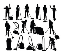 Cleaning Service Activity Silhouettes, Art Vector Design 