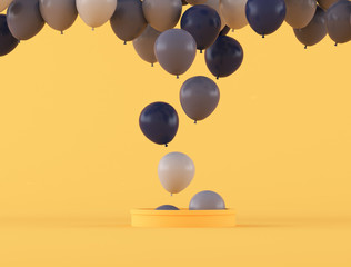 Poster - Various color of balloons floating out from the yellow pipe,minimal style,gift idea, 3D rendering.