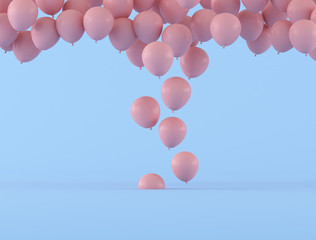 Wall Mural - Pink color of balloons floating out from the floor,minimal style,gift idea, 3D rendering.