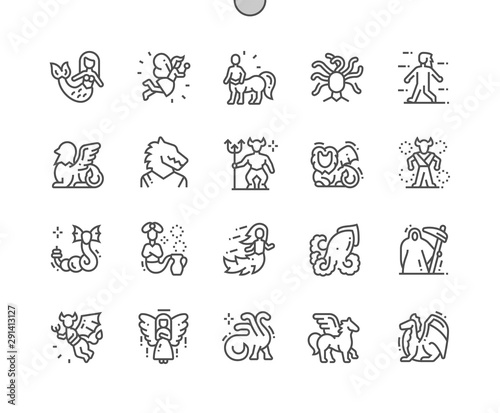 Fotografía Mythical creatures Well-crafted Pixel Perfect Vector Thin Line Icons 30 2x Grid for Web Graphics and Apps