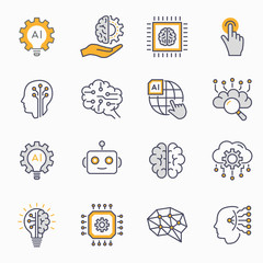 Aufkleber - artificial intelligence icons set. vector illustration. editable stroke.