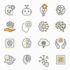 Aufkleber - artificial intelligence icons set. vector illustration. editable stroke.