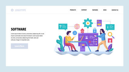 Fototapete - vector web site design template. software project development. team of coders work together. landing