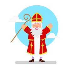 Saint Nicholas Standing And Hold A Magic Stick In His Hand