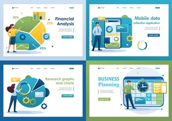 Aufkleber - Set Flat 2D concepts financial analysis, data collection application, business planning, graphs and charts. For Landing page concepts and web design
