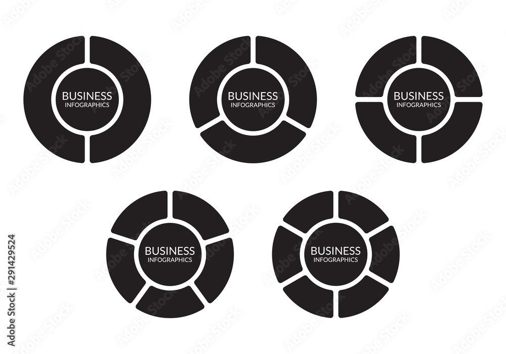 Pie chart set with 2,3,4,5,6 sections, levels or steps. Circle diagram ...