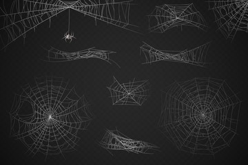 spider web. cobweb silhouette for halloween decoration, gossamer trap. scary horror webs, spooky gar