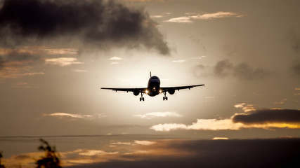 Wall Mural - air plane in sunset sky