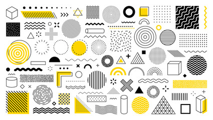 Wall Mural - set of 100 geometric shapes. memphis design, retro elements for web, vintage, advertisement, commerc