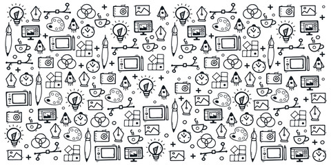 Graphic Design Background with hand draw doodle elements.