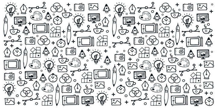 Graphic Design Background with hand draw doodle elements.