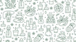 © nadiinko - Aromatherapy seamless pattern with vector flat line icons. Essential oil vector background - diffuser, aroma candles, herbal flavors, stone massage, spa lotion. Backdrop for physiotherapy clinic