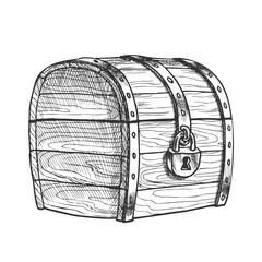 Wall Mural - treasure chest protected metal lock vintage vector. ancient old armored locked wood chest packaging.