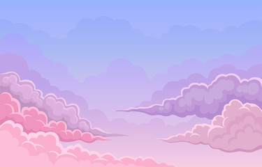 Wall Mural - Lush pink and lilac clouds on the sky. Vector illustration.