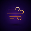© Oksana - Gold Wind icon isolated on dark blue background. Windy weather. Vector Illustration