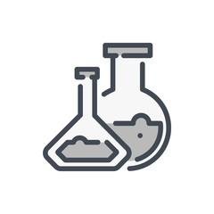 Poster - Laboratory test tube experiment color line icon. Chemical oil quality lab service vector outline colorful sign.