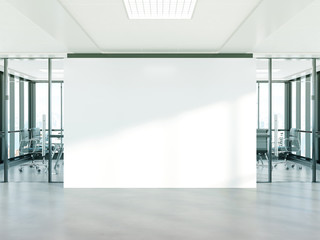 Aufkleber - Blank white wall in concrete office with large windows Mockup 3D rendering