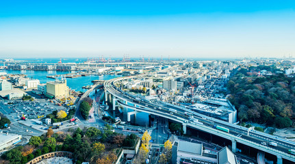 Sticker - city skyline aerial day view in Yokohama, Japan