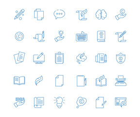 Poster - Copywriting icon. Write articles pen symbol content blog books vector linear pictures collection. Illustration copyright and linear icons blogging