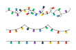 Christmas lights bulbs. Colorful christmas lights bulbs isolated on white background. Color garlands. Lights bulbs in simple trendy flat design. Christmas illustrtation. Vector