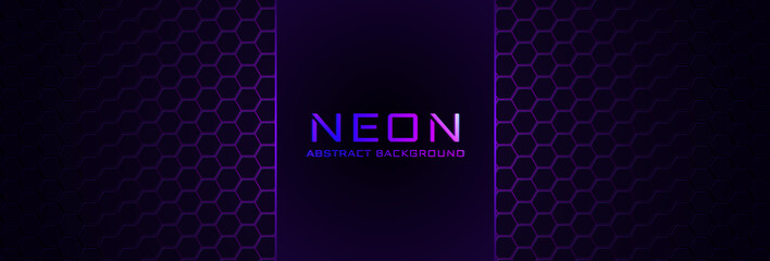 Poster - Abstract neon background with violet light, line and texture. Vector banner design in dark night colour