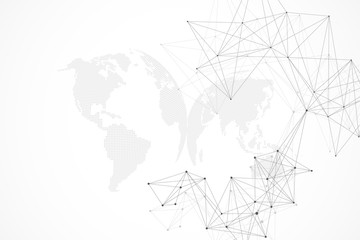 Leinwandbilder - Big data visualization. Geometric abstract background visual information complexity. Futuristic infographics design. Technology background with connected line and dots, wave flow. Vector illustration