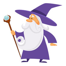 Magician And Wizard With Scepter, Warlock Man In Robe, Isolated Character