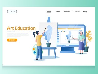 Wall Mural - art education vector website landing page design template