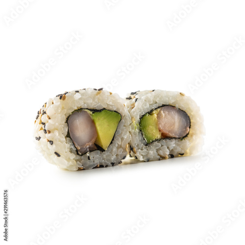 Cuadros en Lienzo Sushi california roll different types isolated on white background