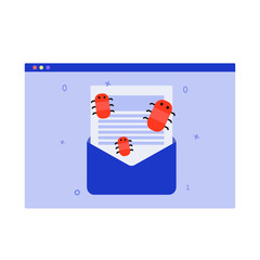 Poster - Distribution of viruses and malware by email. Email hacking vector concept illustration.